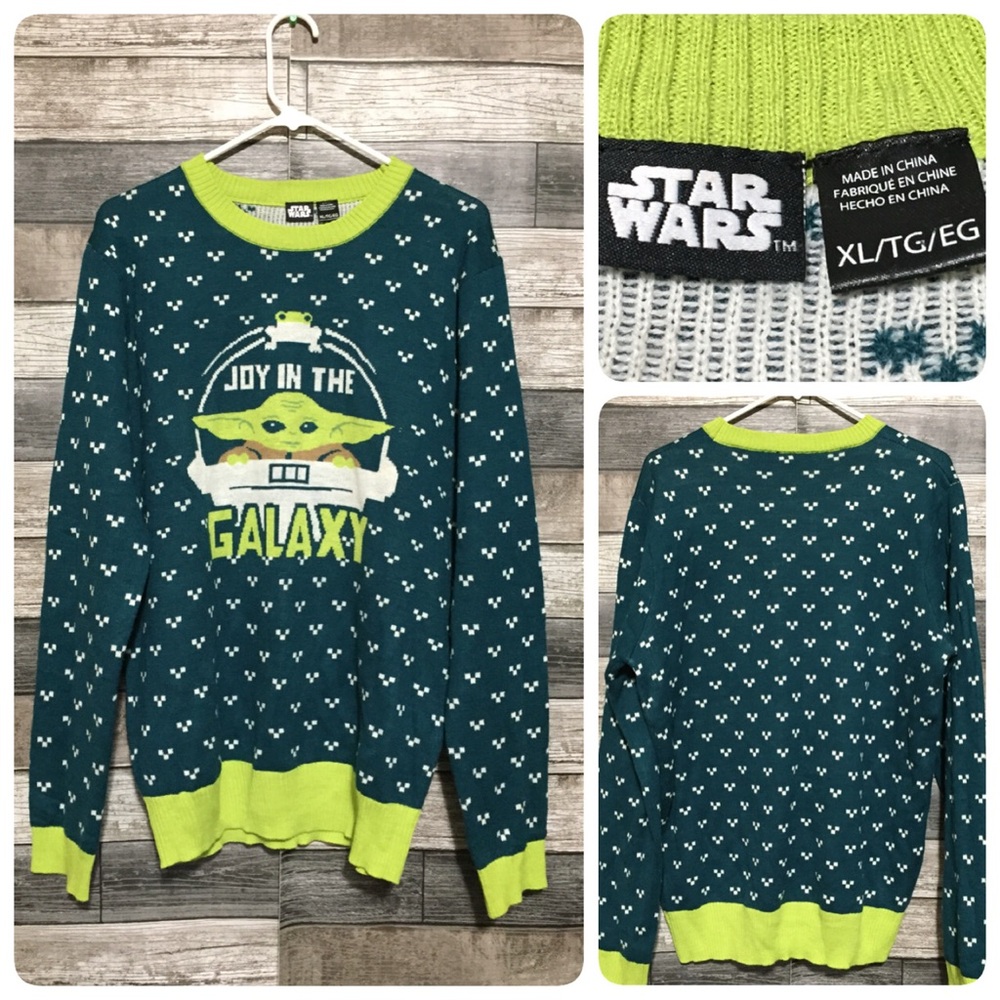 Star Wars Yoda Joy In The Galaxy Christmas Sweater Adult XL Teal Blue Green